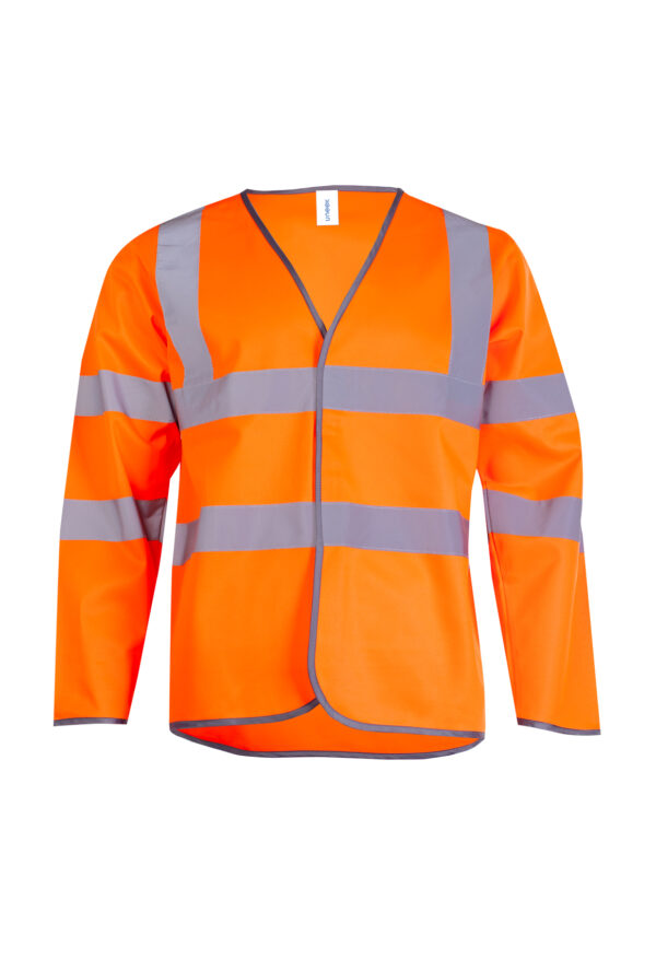 UC802-Orange-Front Uneek UC802 Long Sleeve Hi Vis Safety Waistcoat 120 GSM