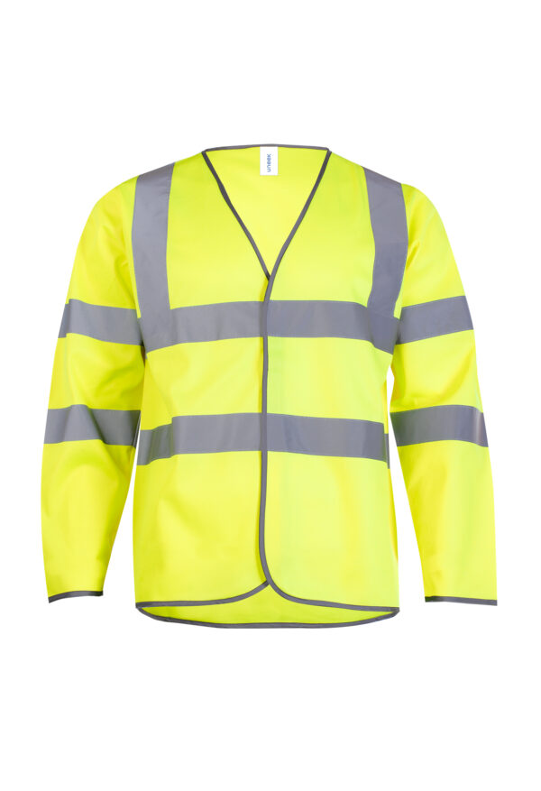 UC802-Yellow-Front Uneek UC802 Long Sleeve Hi Vis Safety Waistcoat 120 GSM