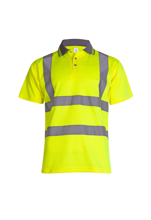 UC808-Yellow-Front • Uneek UC808 Hi Vis Short Sleeve Polo Shirt Safety workwear 175 GSM