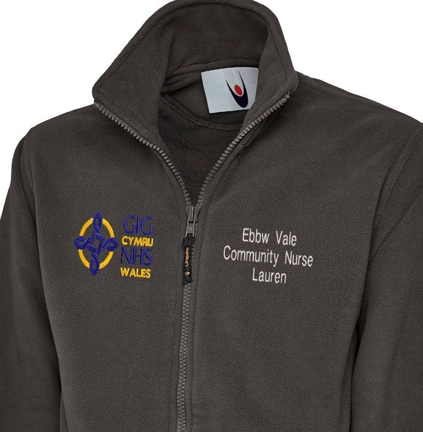 Personalized Welsh NHS Logo, full zipped Fleece Jacket – Embroidered Microfleece, Unisex Fit