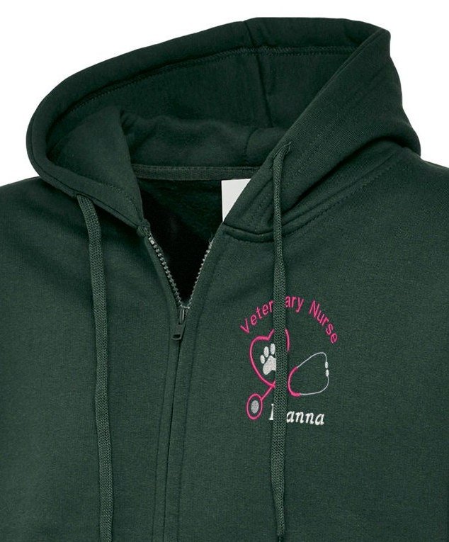 Personalised Vet Nurse Zip Hoodie – Embroidered Stethoscope Paw Print Design