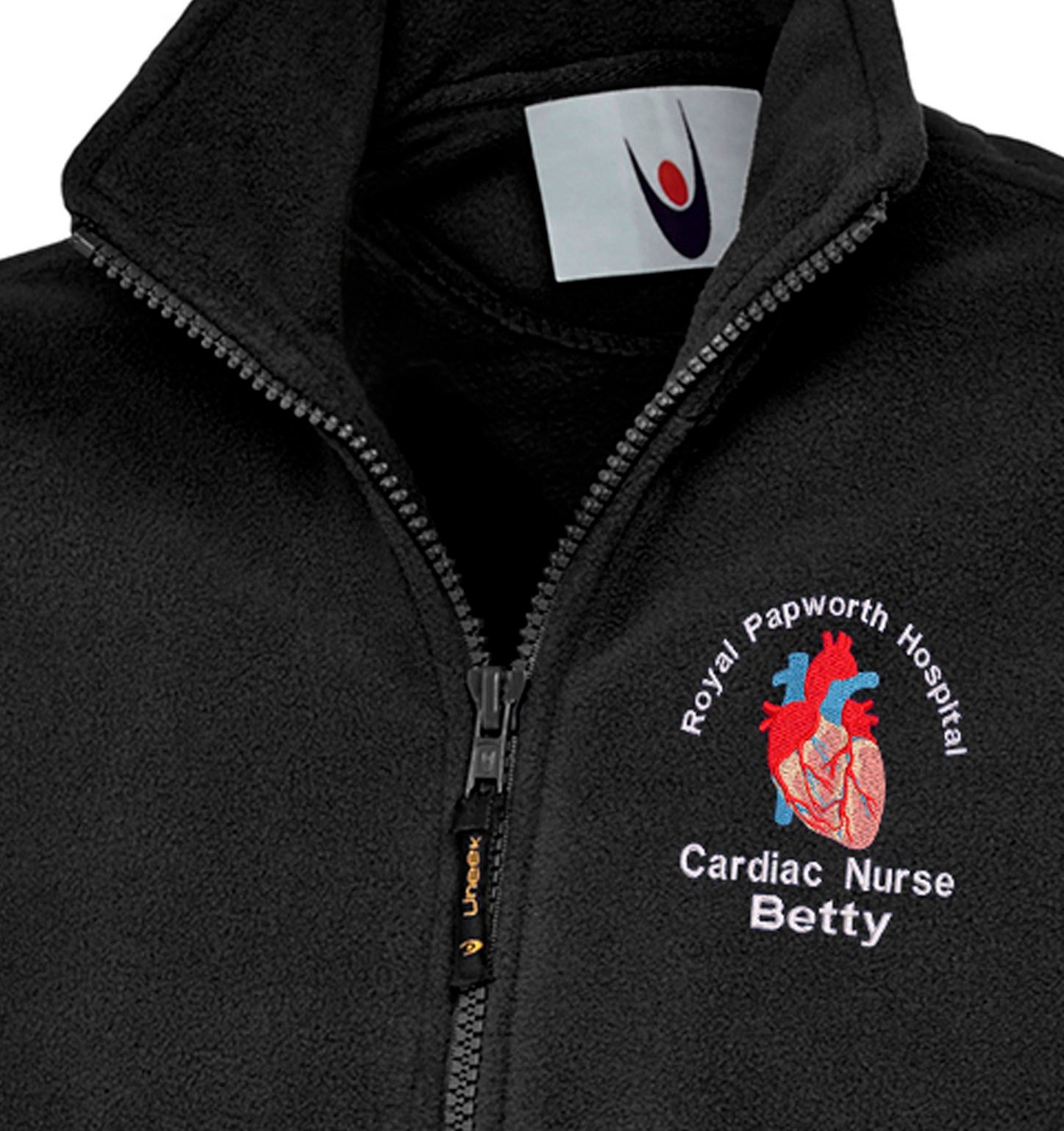 il_fullxfull.4877440441_gtqf.jpg Personalised NHS Cardiac Staff Fleece Jacket, Embroidered Heart design with 3 lines of text