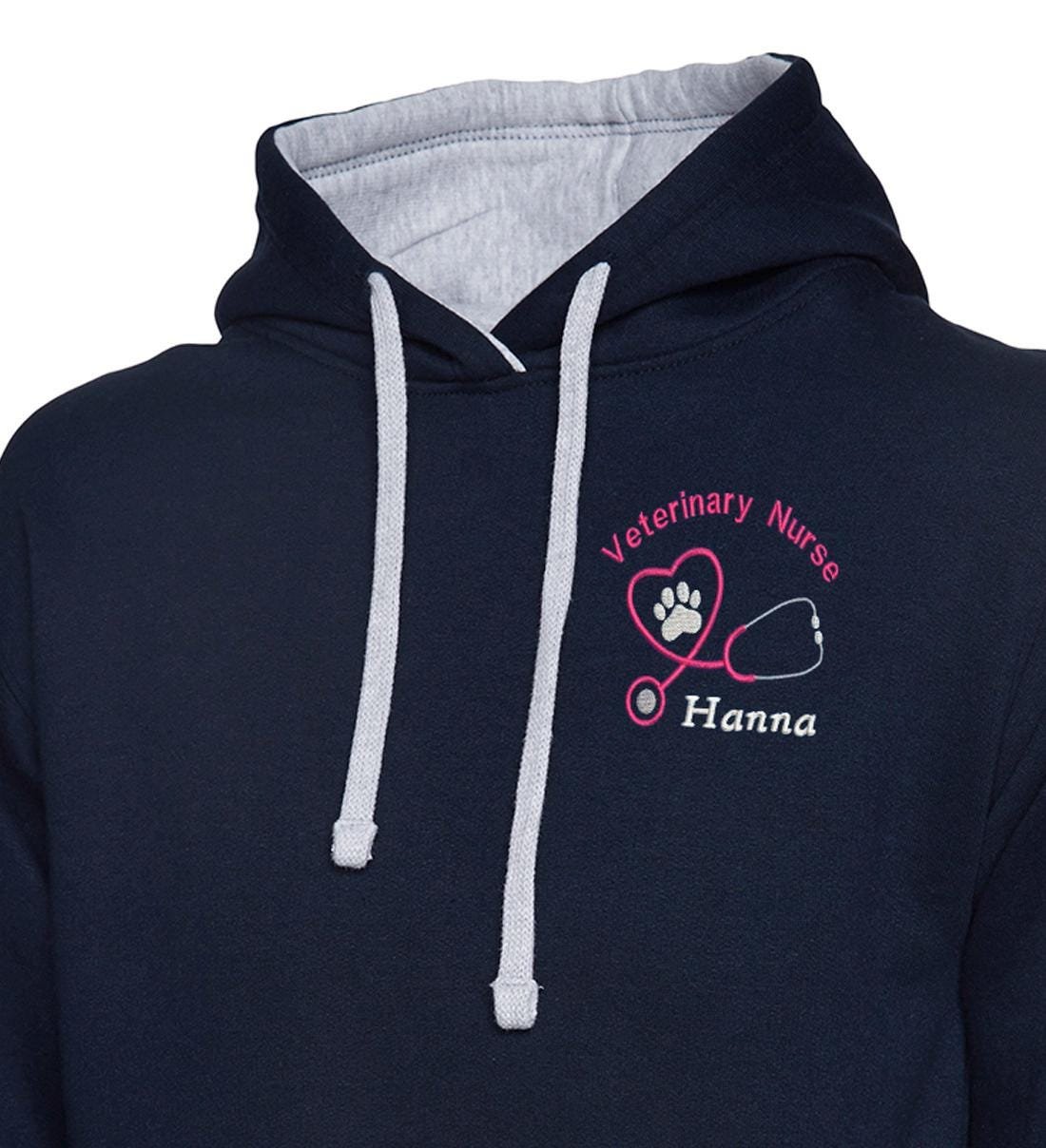 Embroidered Vet Staff Hoodie, Heart Stethoscope Design, Personalized Gift