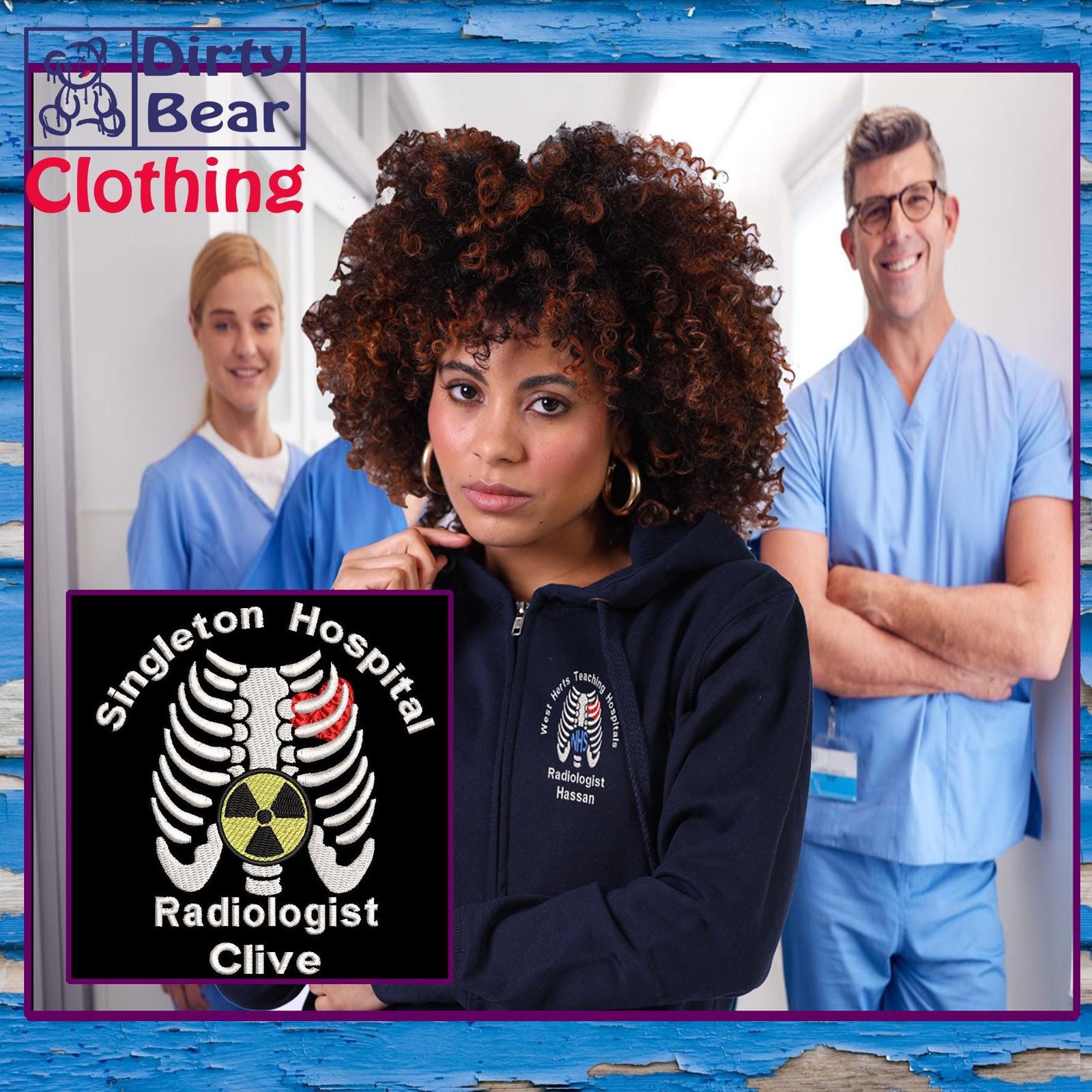 il_fullxfull.6605010842_s495.jpg NHS radiology themed Hoodie, White chest with radiation symbol, Embroidered zip up Hoodie, NHS logo Hoodie