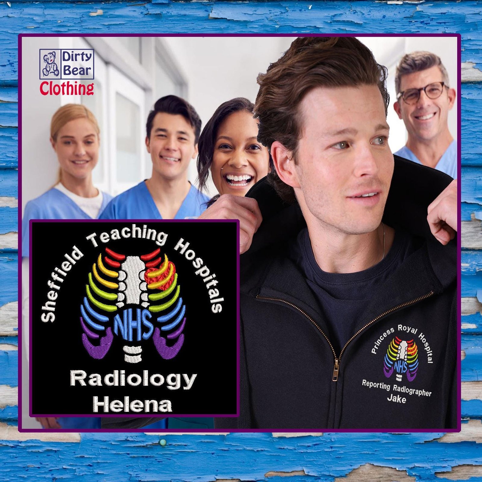 NHS Rainbow X-Ray Embroidered Zipped Hoodie, Personalized Healthcare Staff