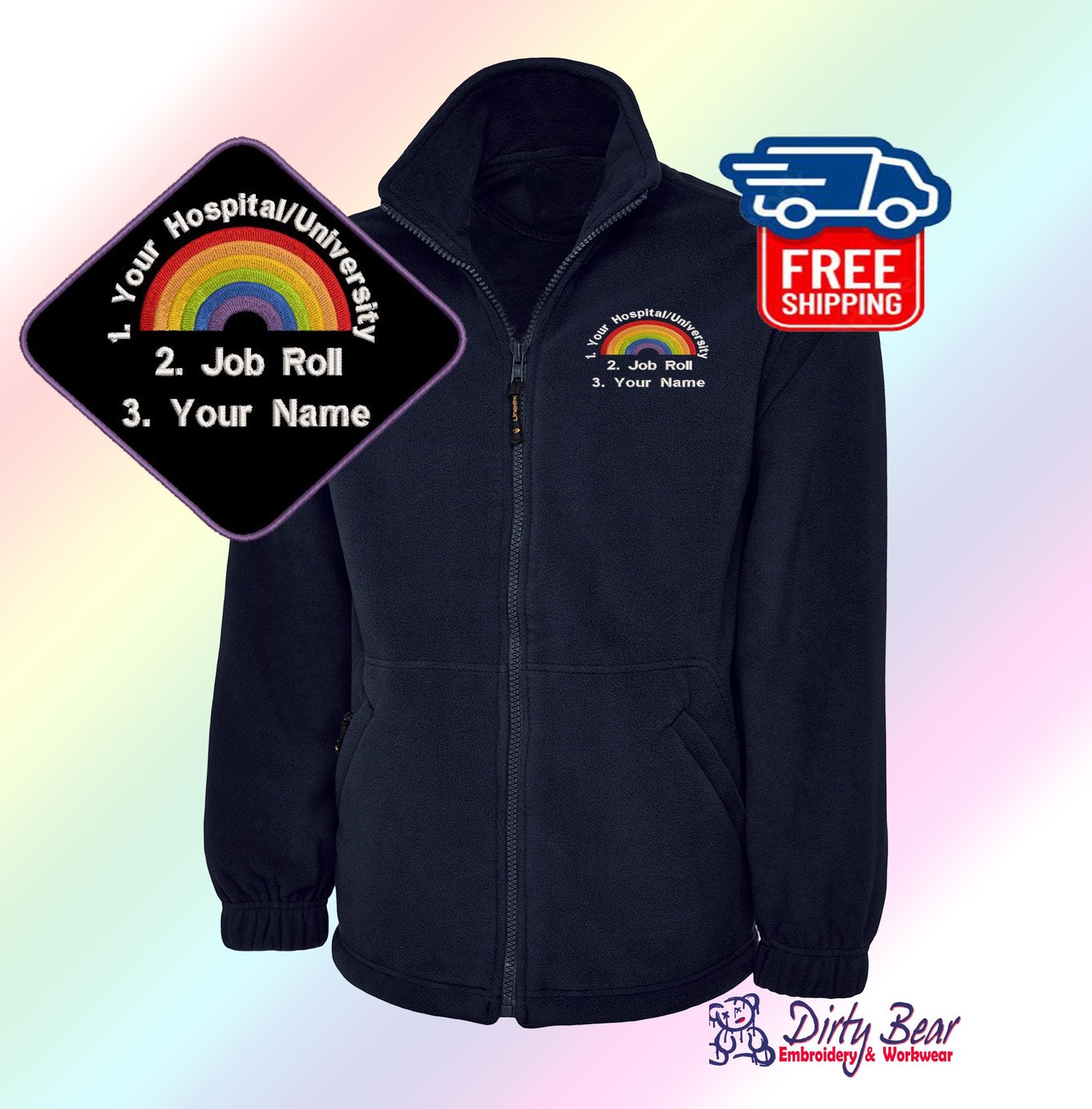 Personalized NHS Rainbow Fleece Jacket - Embroidered Healthcare Staff Uniform