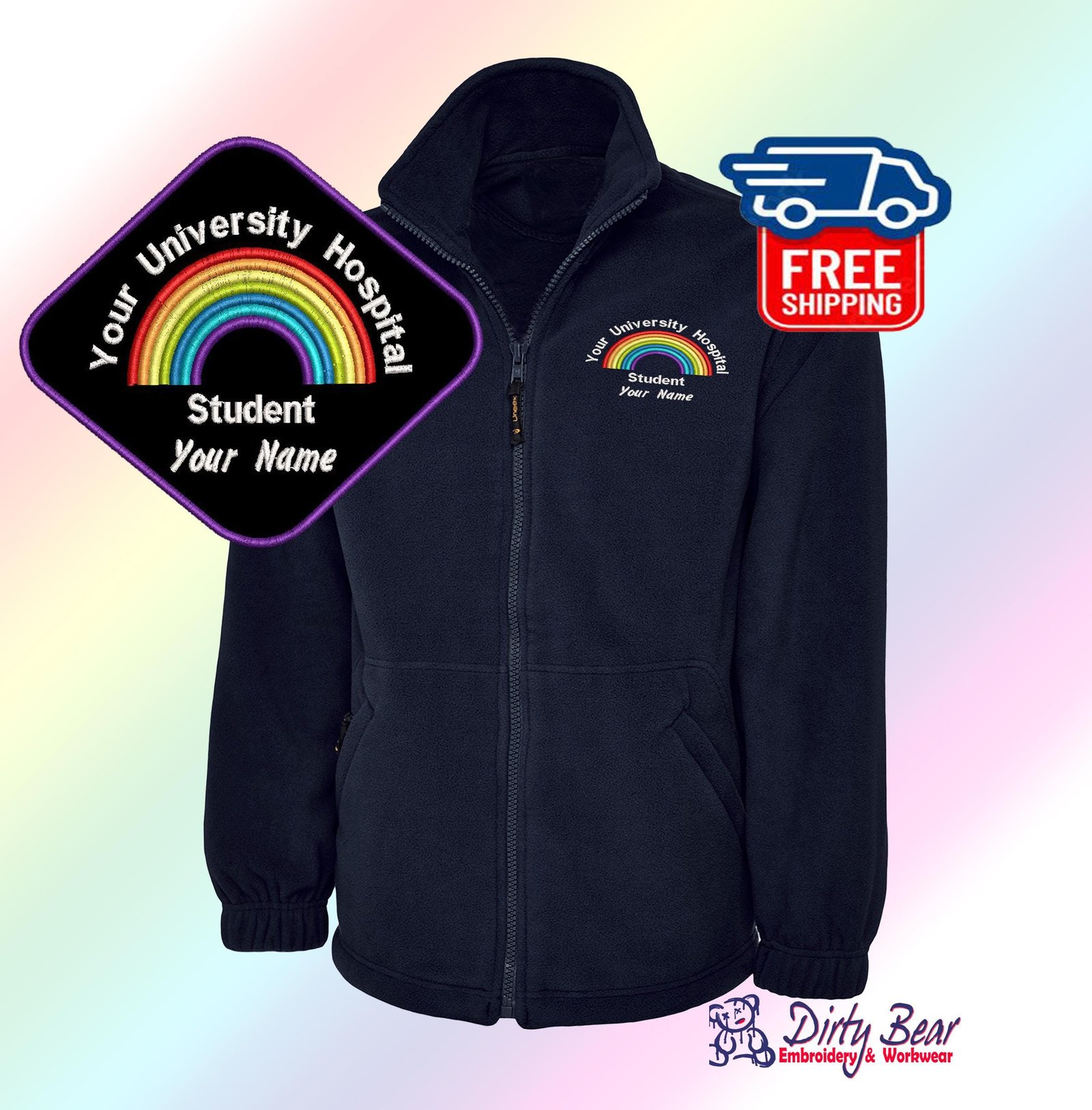 il_fullxfull.7076237839_tb2d.jpg Custom NHS Fleece Jacket | Rainbow Design Healthcare Uniform for Professionals