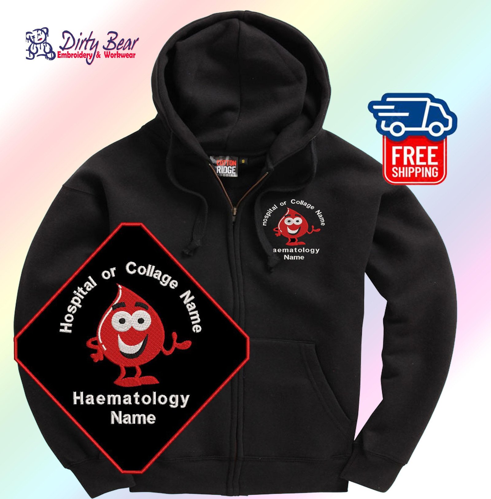 Personalised Embroidered Hoodie for NHS Phlebotomist Haematology Staff