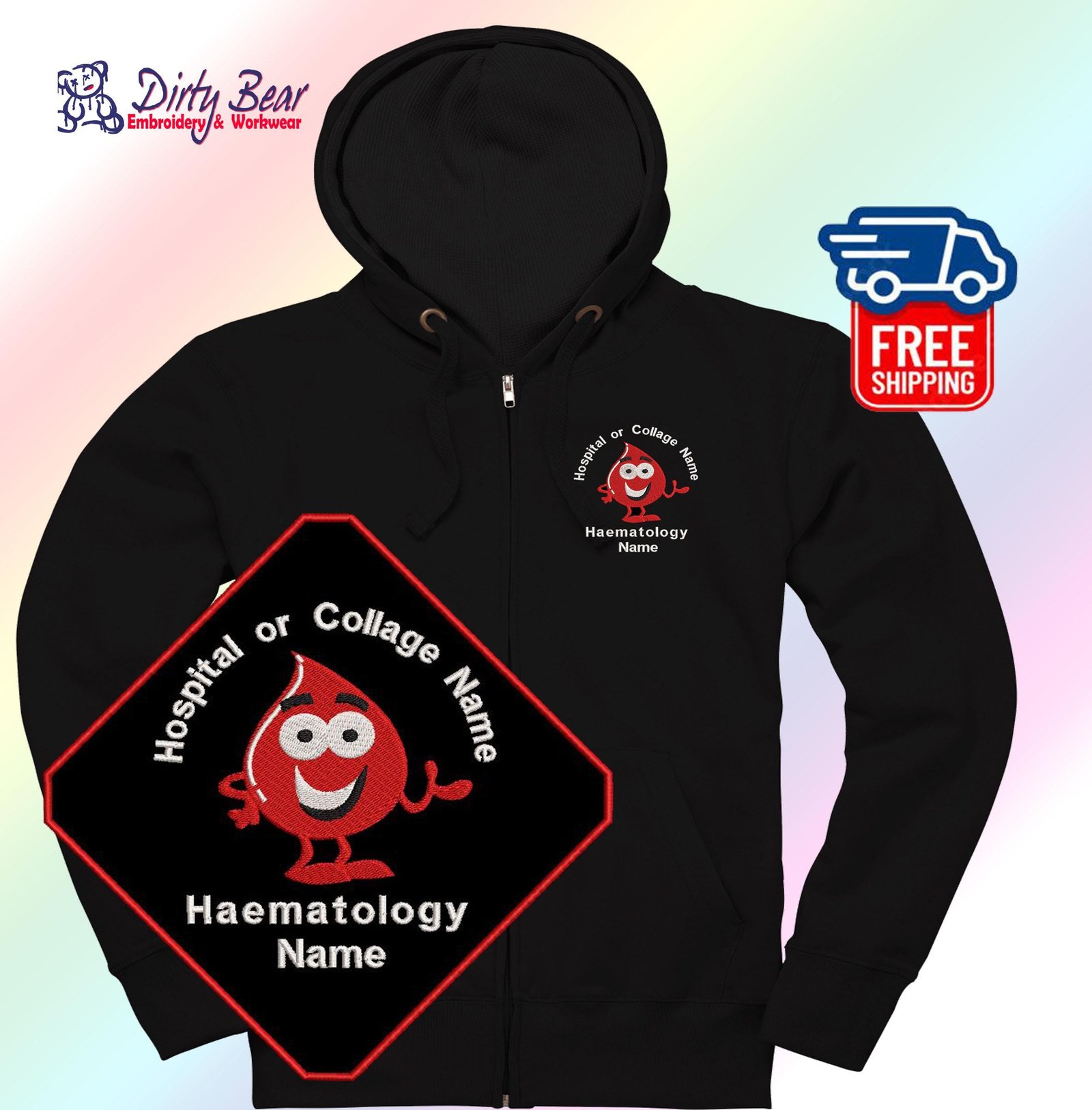 il_fullxfull.7209396192_18b1.jpg Personalized NHS Blood Drop Hoodie: Haematology/Phlebotomist Zip Jacket