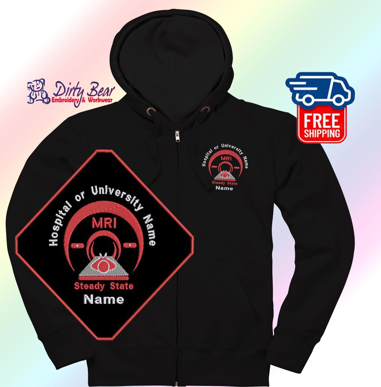 Personalized NHS Full-Zip Hoodie | Embroidered Blood Drop Design for NHS Phlebotomy staff