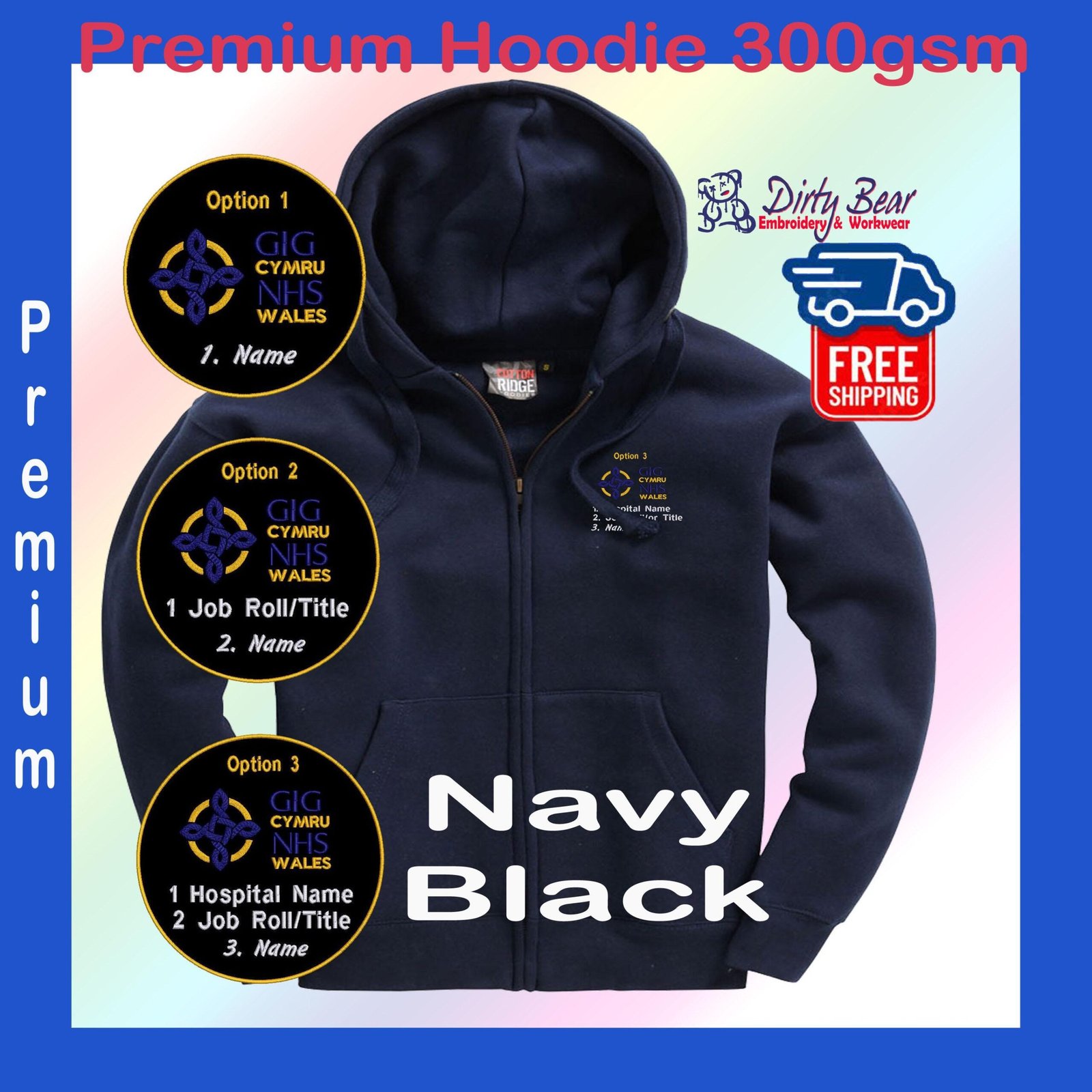 il_fullxfull.7336873094_f5vx.jpg Custom Embroidered Welsh NHS Full Zip Hoodie | 300gsm Heavy Jacket with 3 Personalization Choices