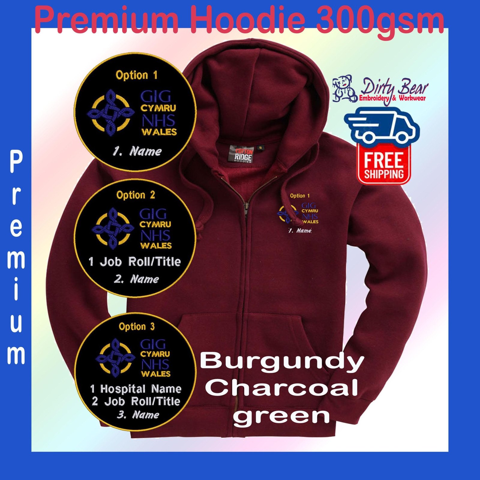 il_fullxfull.7384756555_4sln.jpg Welsh NHS Logo Hoodie Full Zip Hooded jacket, with 3 Embroidery personalisation options