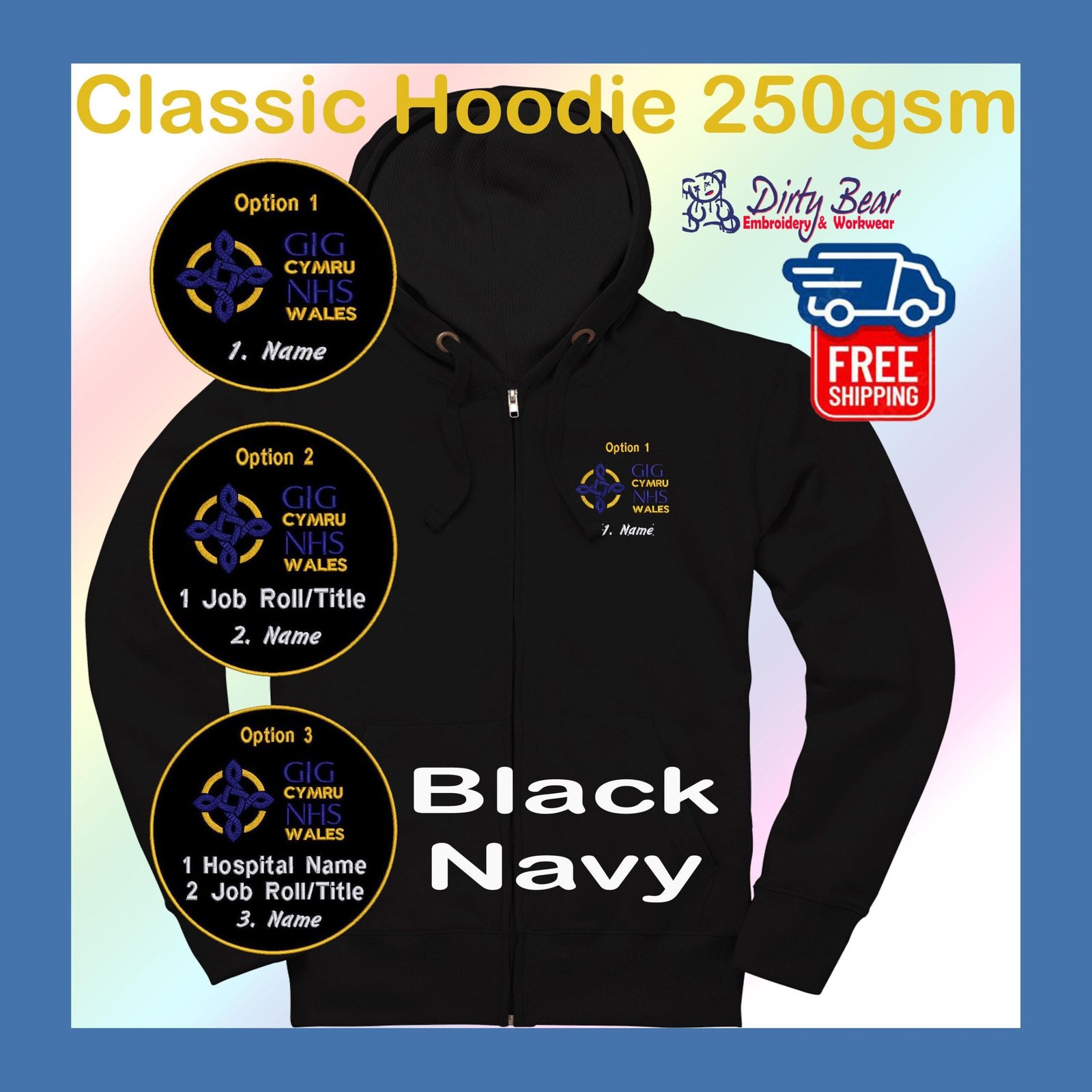 il_fullxfull.7387772667_eq2l.jpg Welsh NHS Logo, Full Zip Hoodie, Embroidered Logo, 3 Personalization Options, Classic Hoodie 250gsm medium weighted jacket