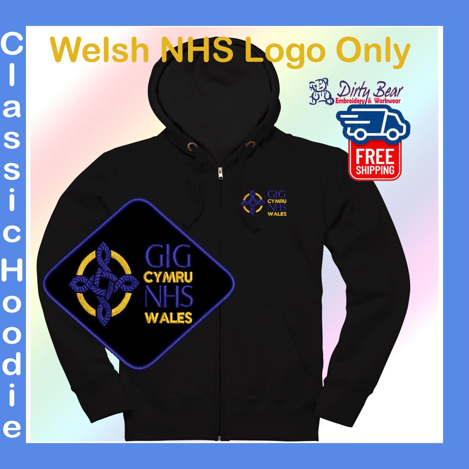 Mediumweight 250gsm Welsh NHS Hoodie - Full Zip with NHS Wales Logo - 6 Stylish Colours for Staff