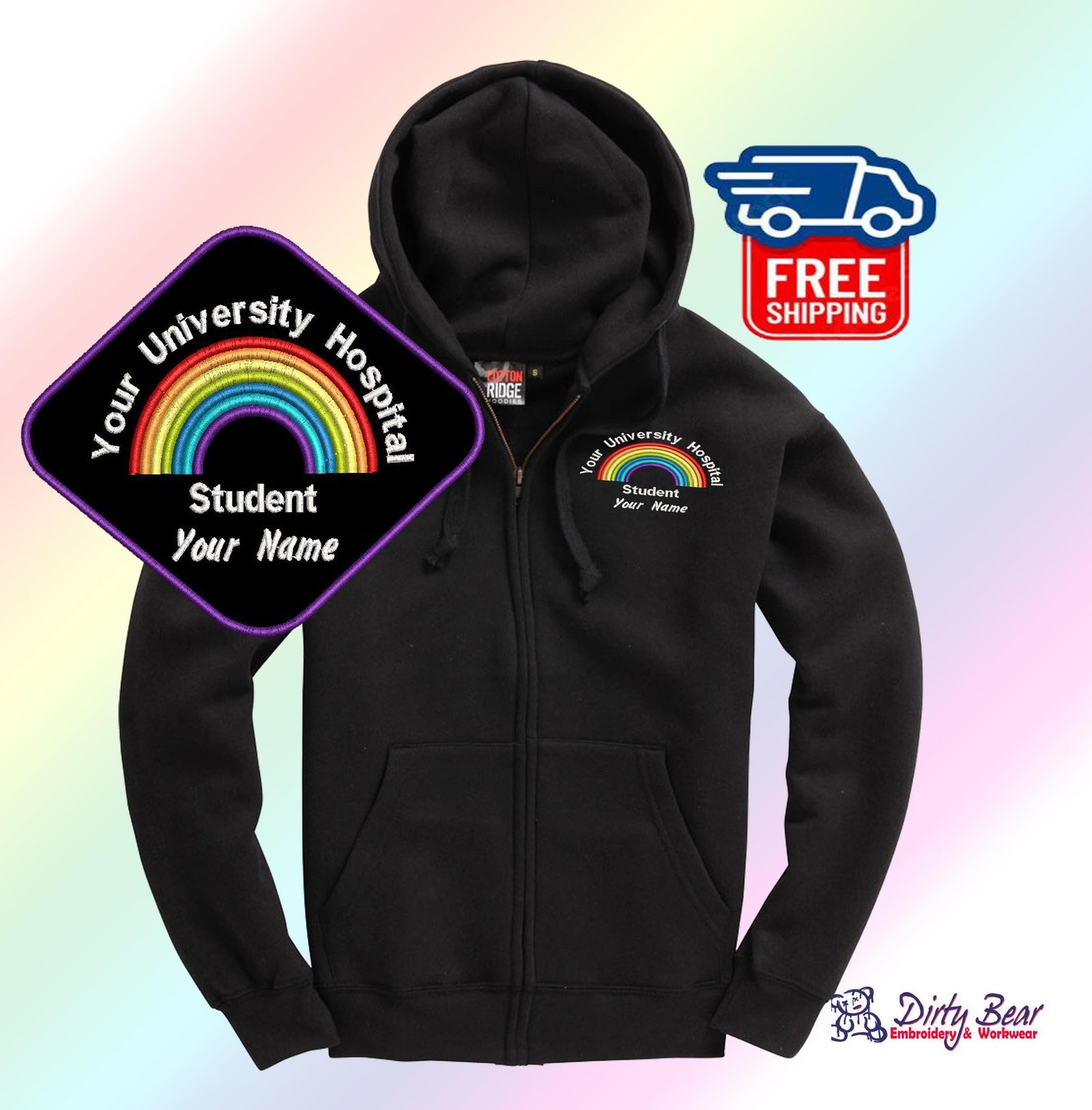 il_fullxfull.7879234249_r106.jpg Custom Embroidered NHS Zip Hoodie | Rainbow Design Healthcare Uniform, Nurse, Doctor, Staff Workwear